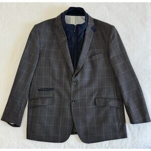 ROBERT'S Men Size 48 Reg BROWN CHECK Sport Coat Jacket Blazer 100% Wool